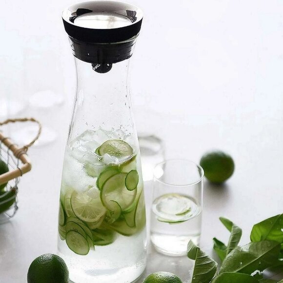 Handblown Glass Carafe with Lid – Borosilicate 50oz Water Pitcher, Fruit Infuser - Picture 6 of 13